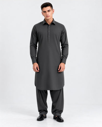 Festive Edition Stitched Suit – Slate Charcoal