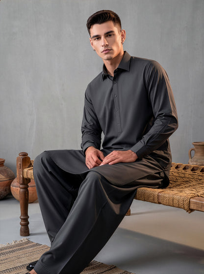 Festive Edition Stitched Suit – Slate Charcoal