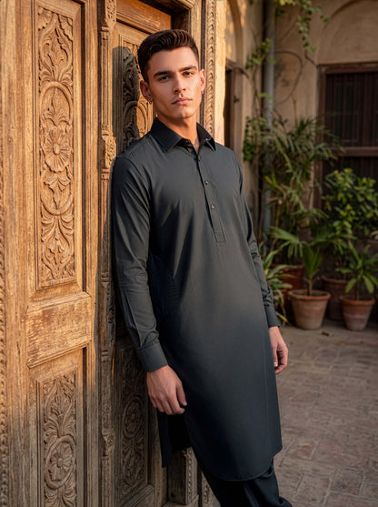 Festive Edition Stitched Suit – Slate Charcoal