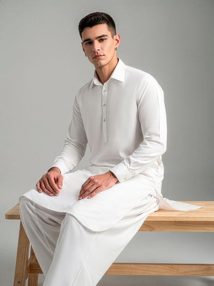 Festive Edition Stitched Suit – Ivory White